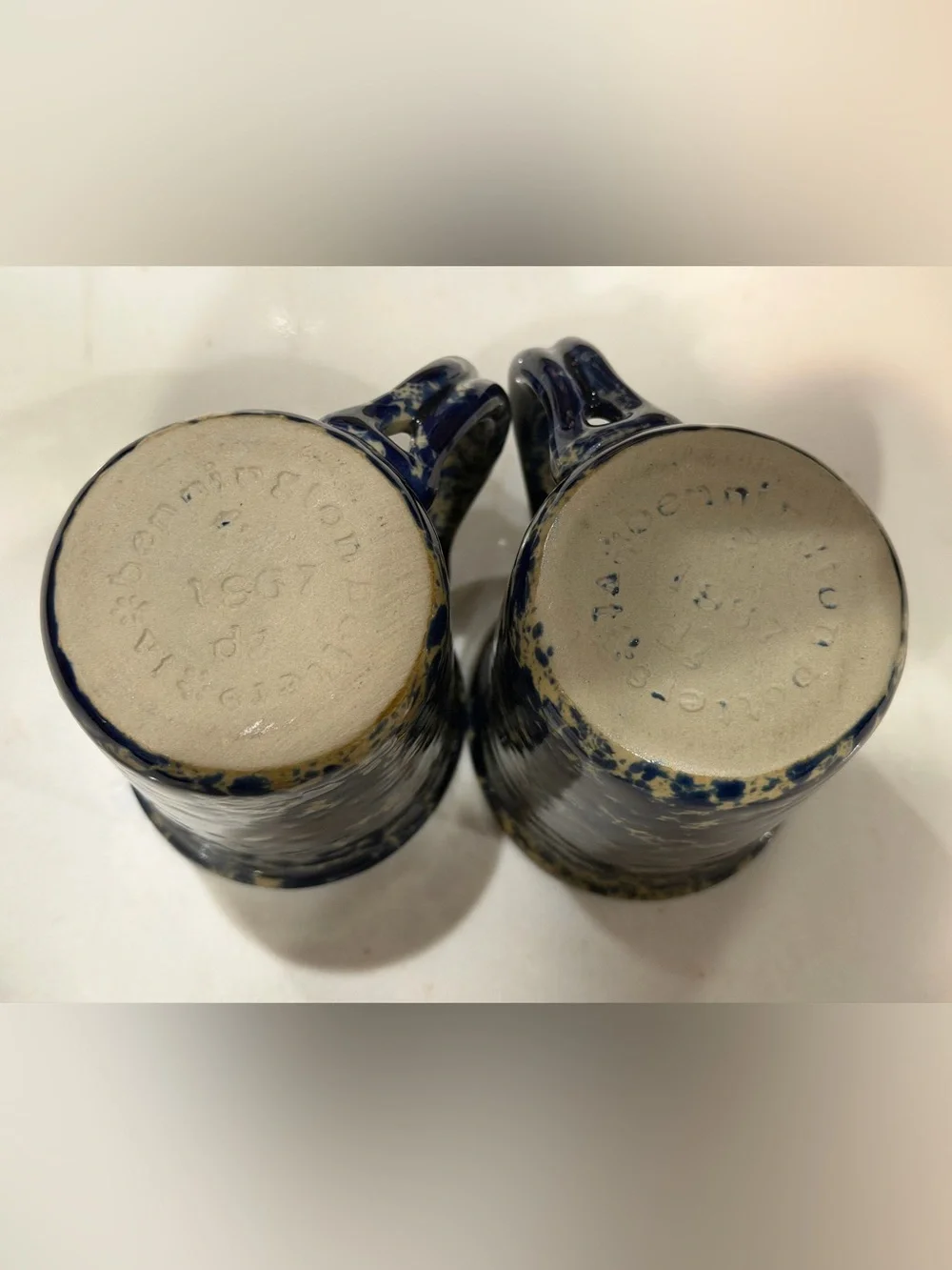 Vintage 4 piece Bennington Potters Agate Blue Sponge
